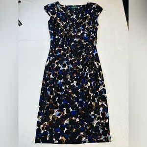 Lauren Ralph Lauren Circle Print V-Neck Ruching Sheath Dress Womens Size 4
